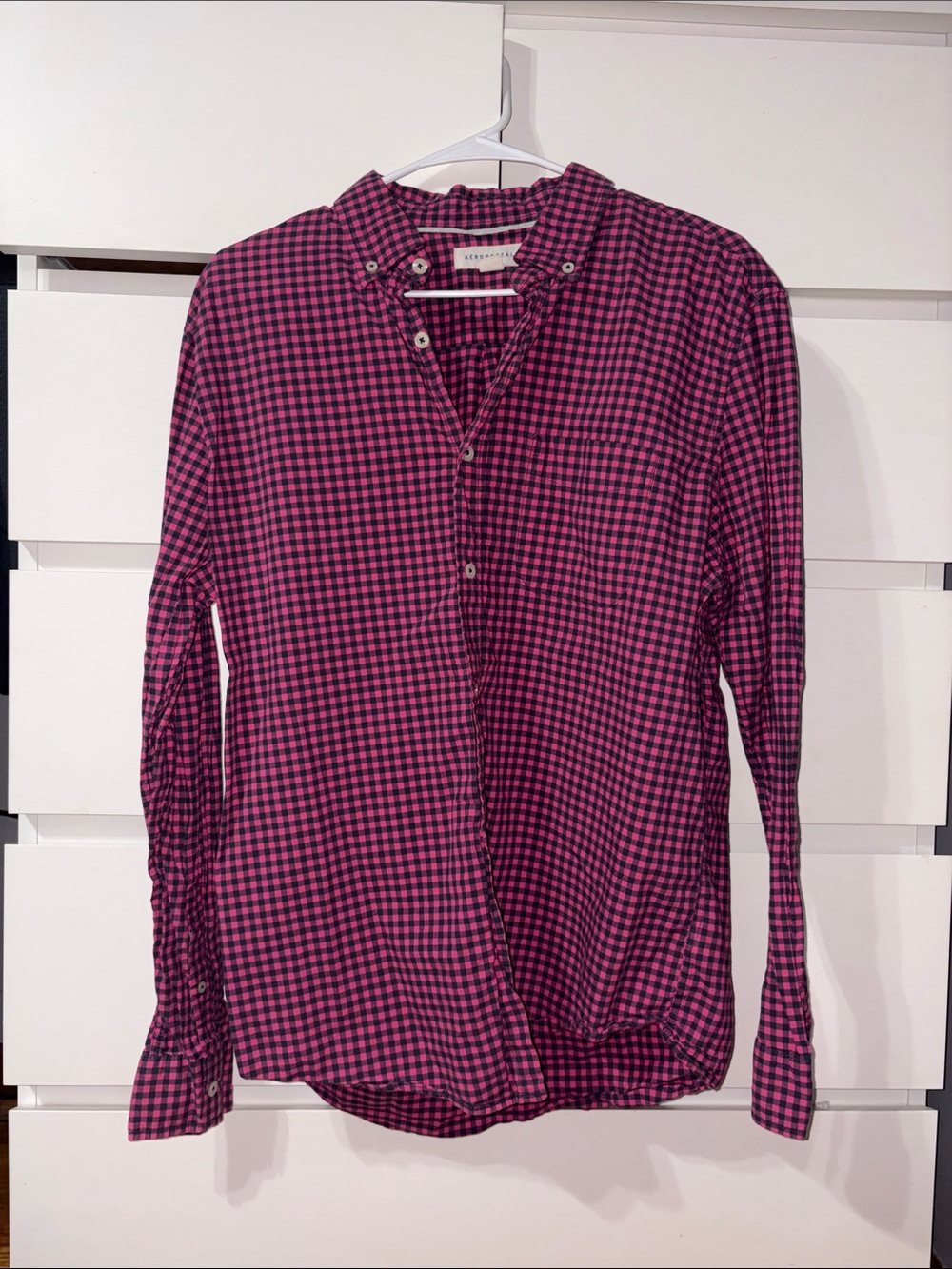 Aeropostale Pink and Black Gingham Button-Down Shirt